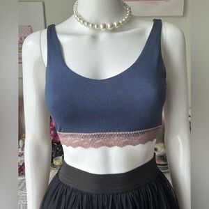 ThirdLove Pullover Bralette Fabric with Maeve Pink Lace Trim in Blue Size XS NWT